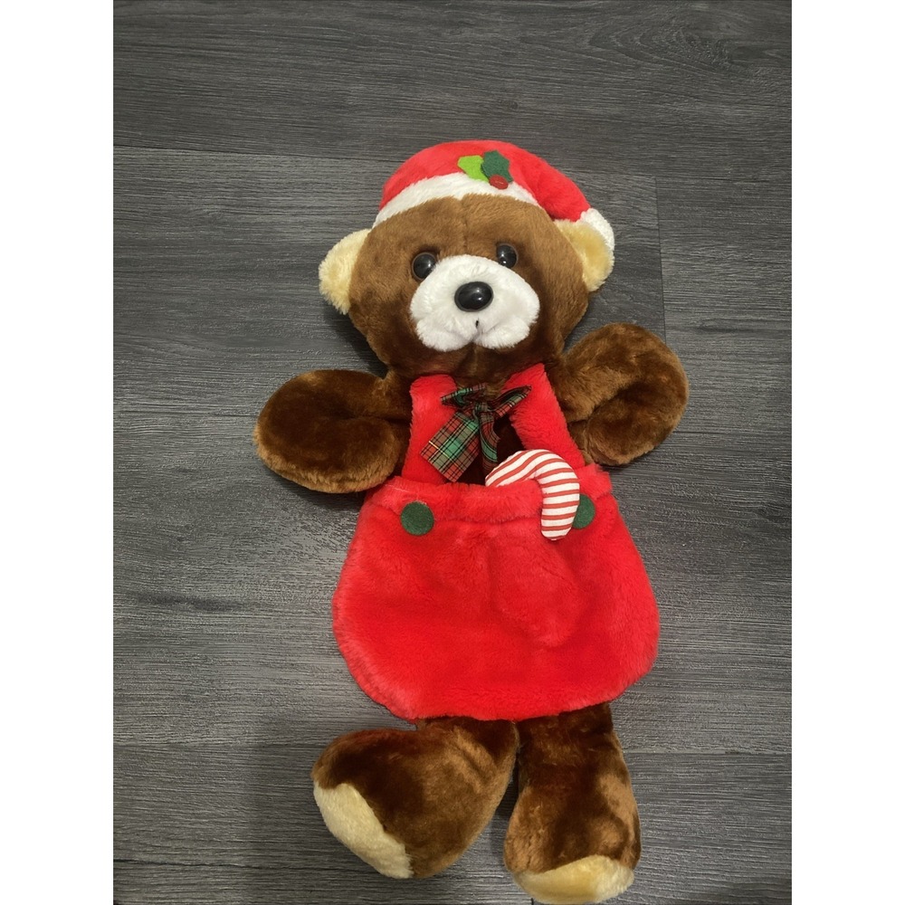 Vintage RARE 3D Christmas Stocking Brown & Red Bear Santa's Best